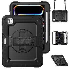 iPad Pro 11 (M5 2025 / M4 2024) - Shockproof Case (PET Screenprotector/Hand Strap) - Black