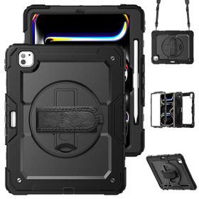 iPad Pro 13 (M5 2025 / M4 2024) - Shockproof Case (PET Screenprotector/Hand Strap) - Black