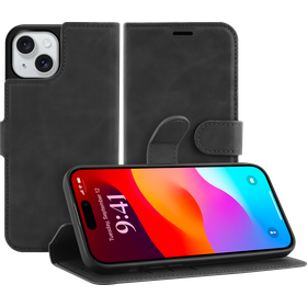 PrimeWallet Case - iPhone 15 Plus - PU leather Wallet Case - Black