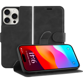 PrimeWallet Case - iPhone 15 Pro - PU leather Wallet Case - Black
