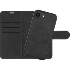 PrimeWallet SnapOn Case - iPhone 17e / 16e - Detachable PU leather Wallet Case - (compatible with MagSafe) - Black