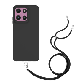 Lanyard Case - Motorola Moto G17 / G17 Power - Soft TPU Protective Cover with Necklace - Black