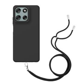 Lanyard Case - Motorola Moto G56 - Soft TPU Protective Cover with Necklace - Black
