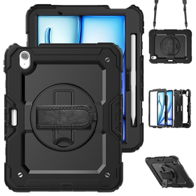 iPad Air 11 (M4 2026 / M3 2025 / M2 2024) - Shockproof Case (PET Screenprotector/Hand Strap) - Black