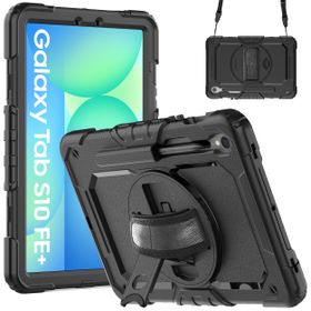 Samsung Galaxy Tab S10 FE+ - Shockproof Case (PET Screenprotector/Hand Strap) - Black