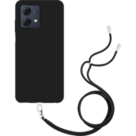 Lanyard Case - Motorola Moto G84 (5G) - Soft TPU Protective Cover with Necklace - Black