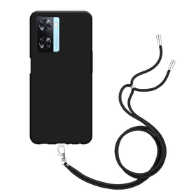 Lanyard Case - Oppo A57s - Soft TPU Protective Cover with Necklace - Black