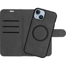 PrimeWallet SnapOn Case - iPhone 14 Plus - Detachable PU leather Wallet Case - (compatible with MagSafe) - Black