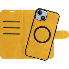 PrimeWallet SnapOn Case - iPhone 15 - Detachable PU leather Wallet Case - (compatible with MagSafe) - Yellow
