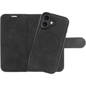 PrimeWallet SnapOn Case - iPhone 16 - Detachable PU leather Wallet Case - (compatible with MagSafe) - Black