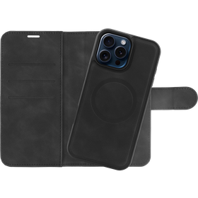 PrimeWallet SnapOn Case - iPhone 16 Pro Max - Detachable PU leather Wallet Case - (compatible with MagSafe) - Black