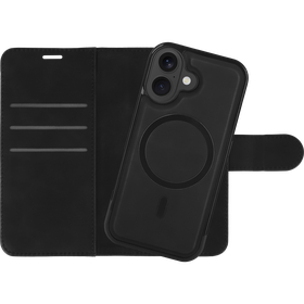 PrimeWallet SnapOn Case - iPhone 17 - Detachable PU leather Wallet Case - (compatible with MagSafe) - Black