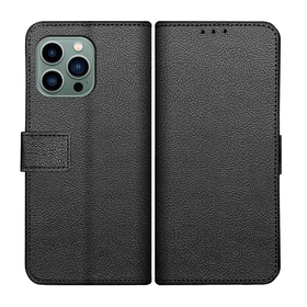 Classic Wallet Case - iPhone 14 Pro Max - PU leather Book Case - Black